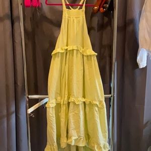 Free People flowy dress, large, light green/yellow color